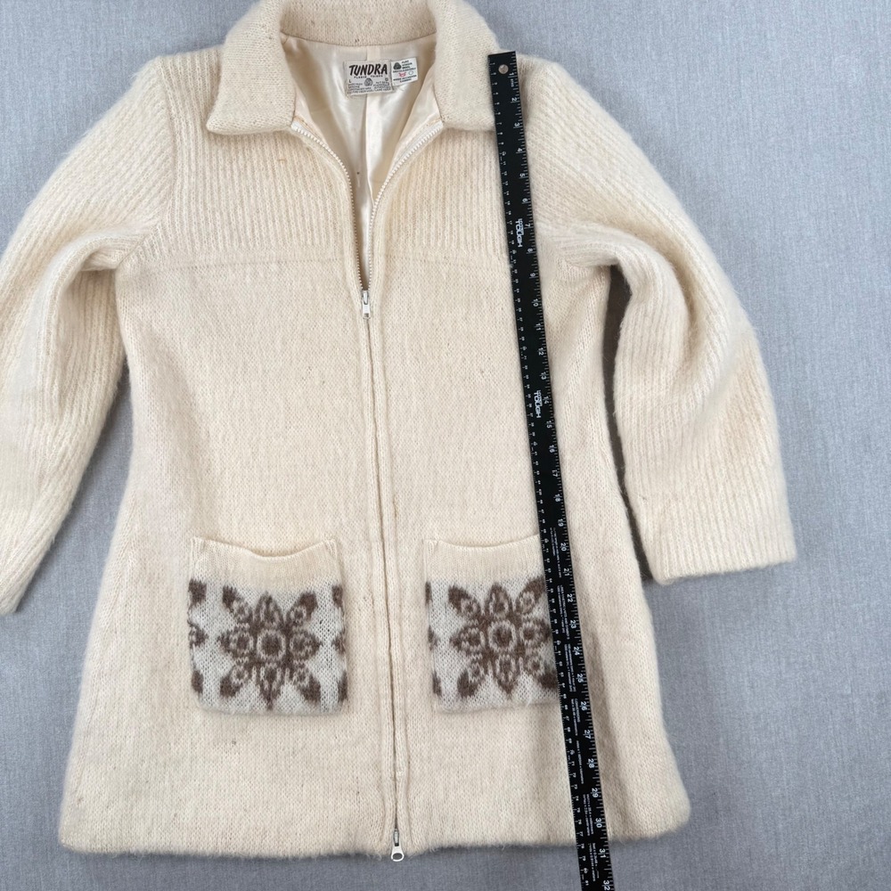 Tundra Fleece Toison Vintage Wool Zip Up Cardigan Jacket Cream Snowflake Large - Picture 7 of 11
